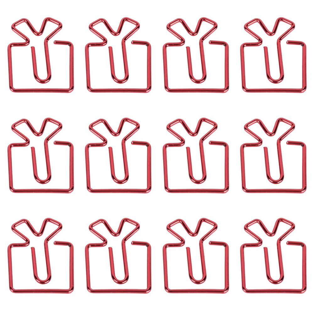 12 Pcs Creative Paper Clip Kit Red Gift Box Shaped Bookmark Cute Paperclips Set