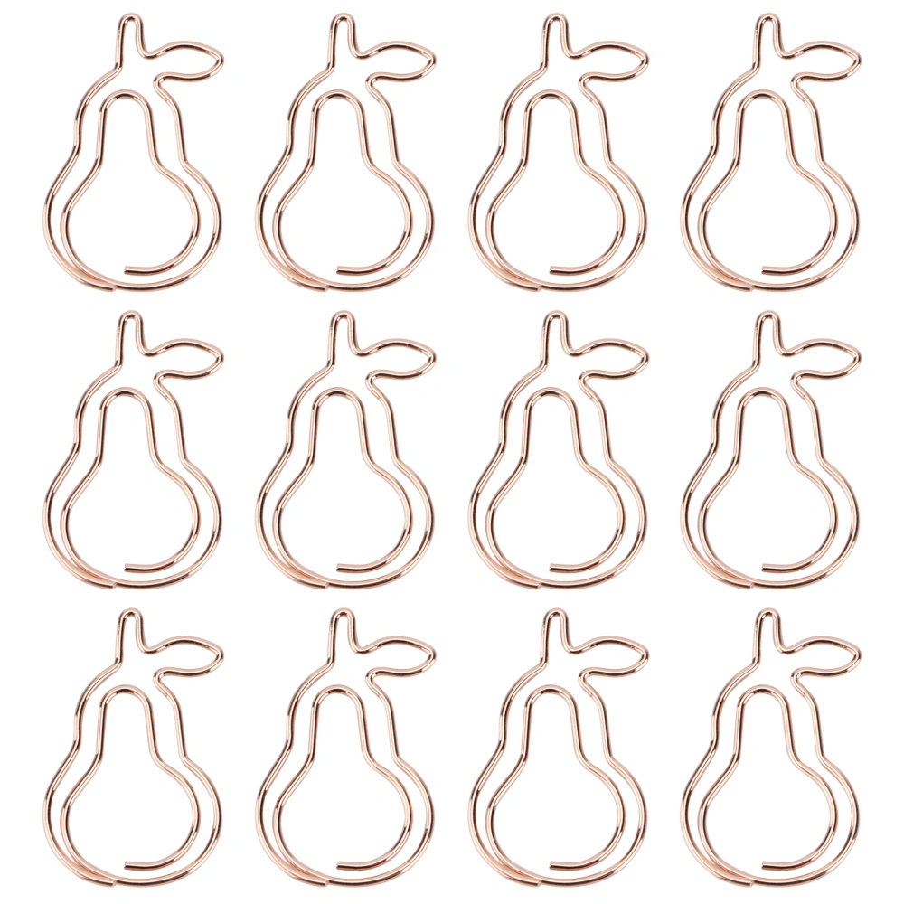 12pcs Professional Cute Pear Shaped Paper Clip Document Organizing Paper Clip (Rose Gold)