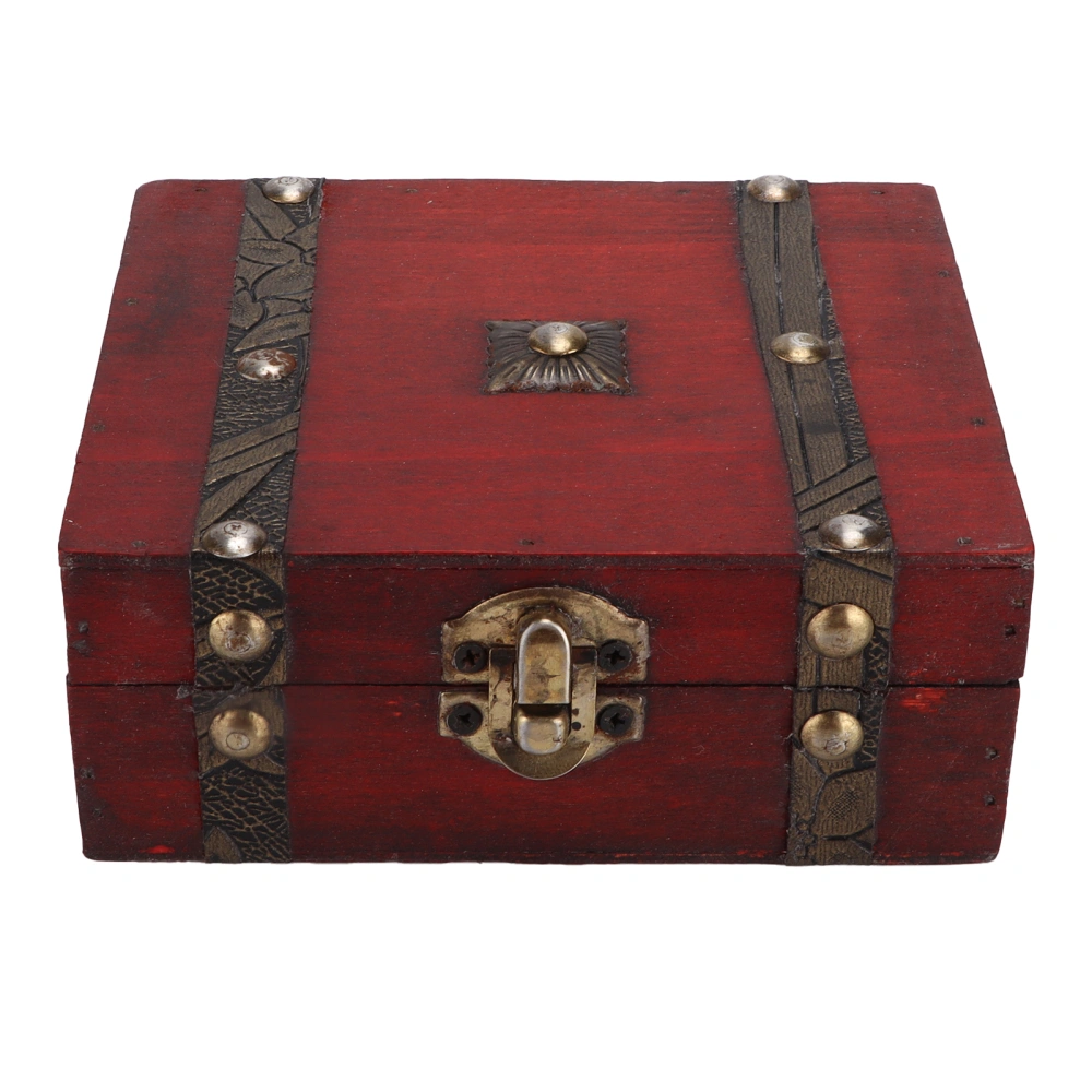 Storage Trunk Retro Wooden Red Storage Chest with Metal Lock for Jewelry Accessories Cosmetics Collections Gift