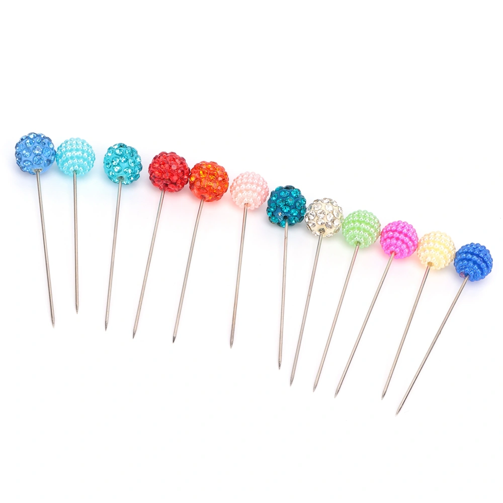 Sewing Pins Colourful Reusable Strong Edgy AntiRust Fixed Needle for Household Fixed(6 Bayberry Type Plus 6 Coloured Rhinestone )