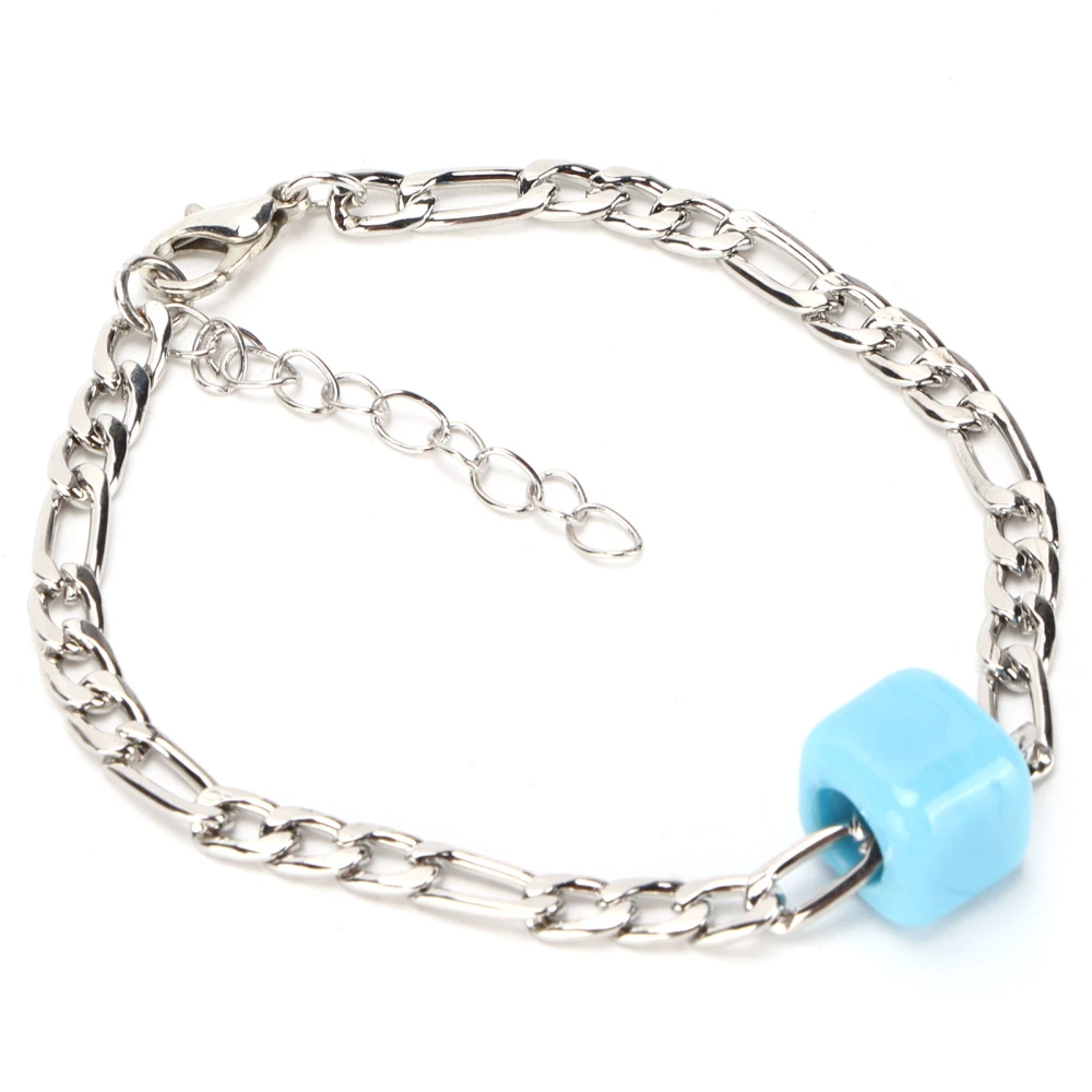 Glass Bead Bracelet Square Big Hole Blue Glass Bead Geometric Bracelet for Decoration Gift‑GivingWhite Gold Bracelet