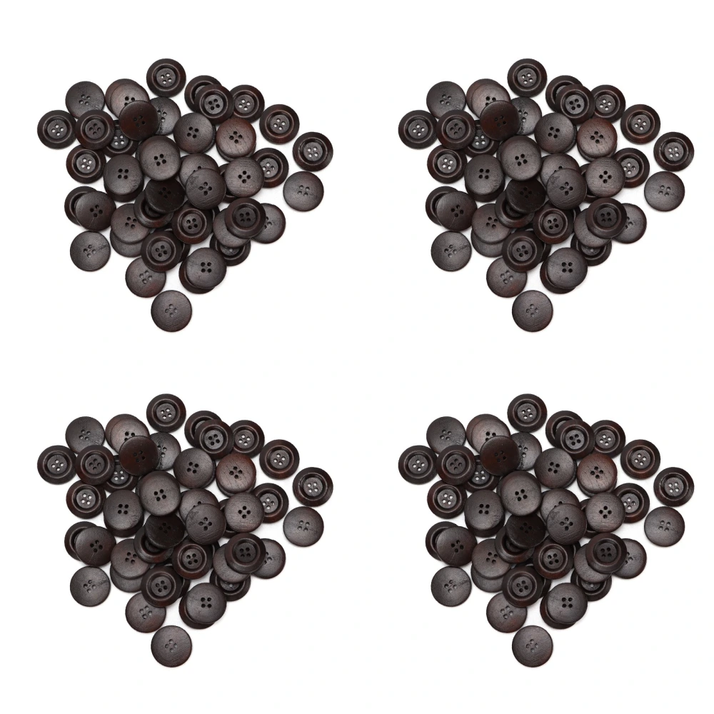 200Pcs Wooden Buttons 4 Holes 25mm Dark Coffee Coat Clothing Decoration Accessories