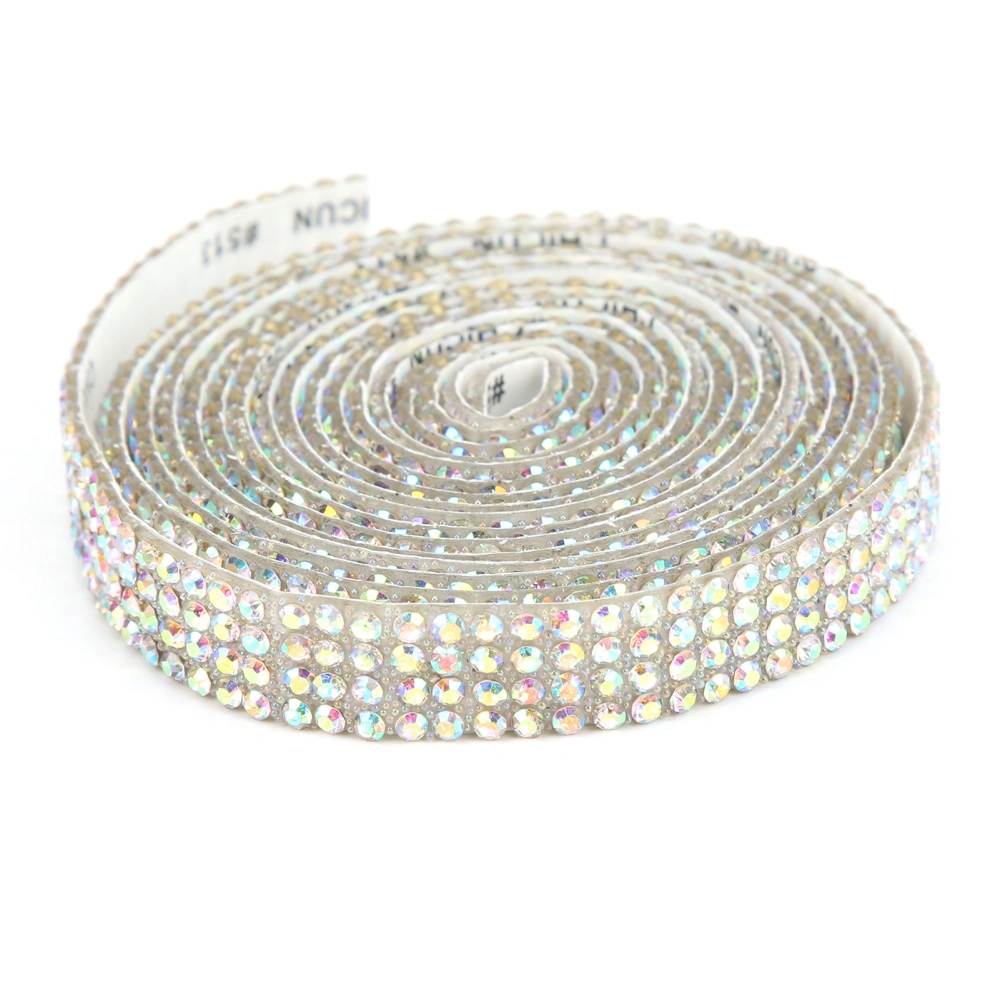 Rhinestone Ribbon 4 Rows Adhesive Rice Beads Sparkling Bling Resin Strip for Home DecorationsAB Color