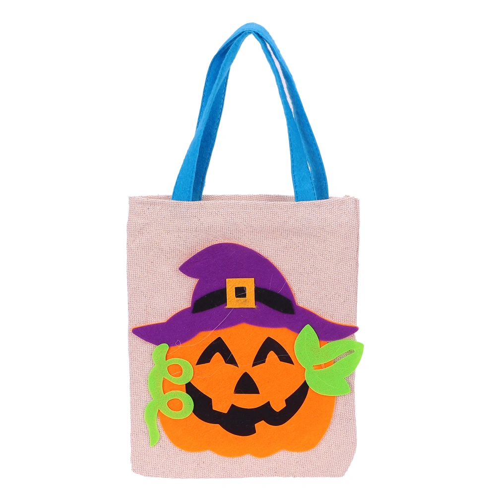 Tote Bag Linen Cute Vivid Storage Sack for Halloween Decoration Party Show Dress UpPurple Hat Pumpkin Beige