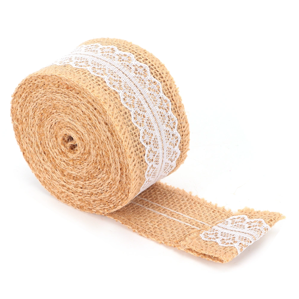 Burlap Ribbon with White Lace Natural Jute Roll for DIY Decoration Gift Packaging 5 Yards5cm Serrated Lace