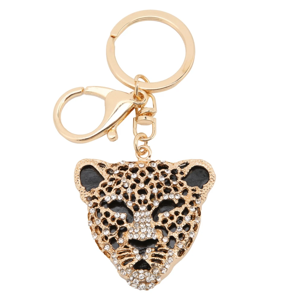 Keychain Exquisite RhinestoneEncrusted Leopard Head Car Bag Pendant for Girl Birthday Gift(Gold )