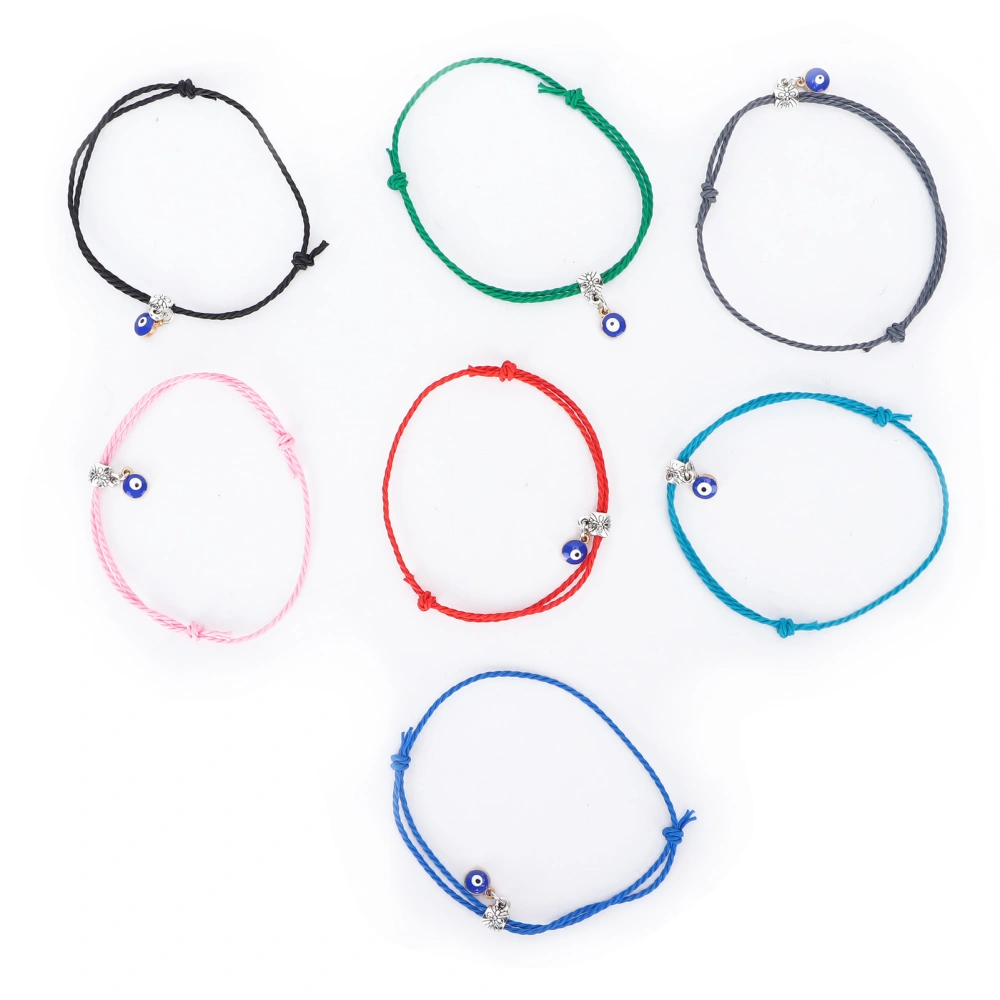 7Pcs Nylon Rope Bracelets with Blue Eye Pendants Multicolor Adjustable Braided Cords for Women