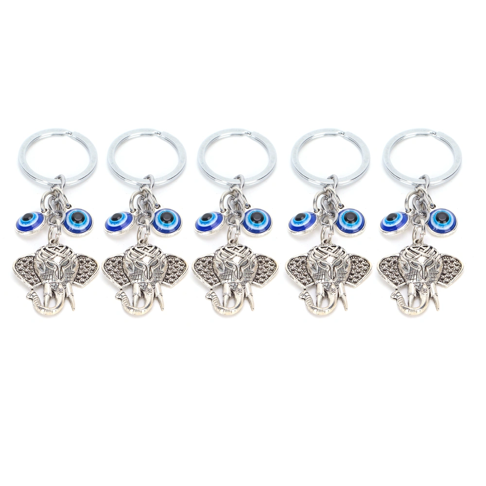 5Pcs Blue Eyes Keychain Elephant Turkish Style Alloy Colored Glaze Pendant for Ladies Bag Car Interior