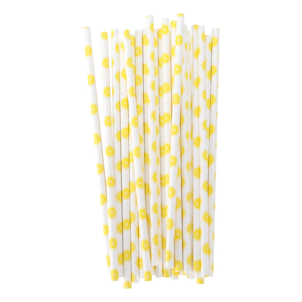 50pcs Beverage Straws Fruit Pattern Biodegradable Paper Straws for Beach Party PicnicLemon