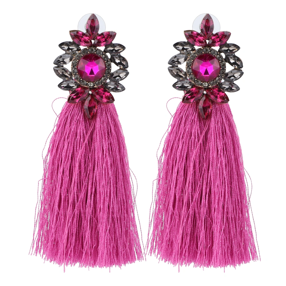 Tassel Statement Earrings Long Bohemian Drop Dangle Earrings with Crystal for WomenRose Red