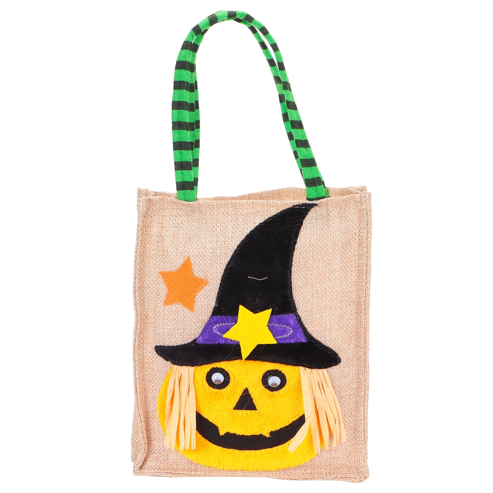 Halloween Tote Bag Gunny Cloth with Handle 4 Patterns Thanksgiving Bags for Trick Treat StoragePumpkin