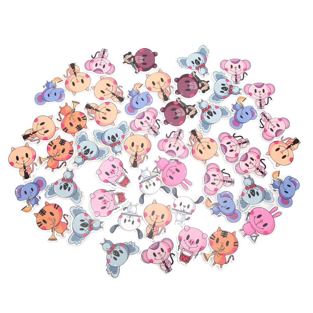 100Pcs Animal Shaped Wooden Button 2 Holes Printing Sewing Buttons Mixed Cartoon Buttons