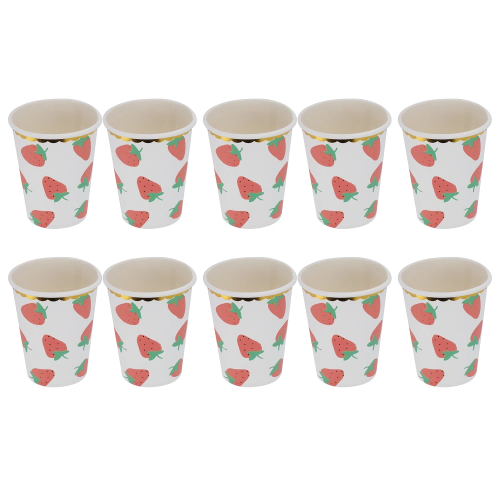 10Pcs Party Tableware Disposable Strawberry Pattern Tableware Set for Birthday Parties Seaside PartiesPaper Cup