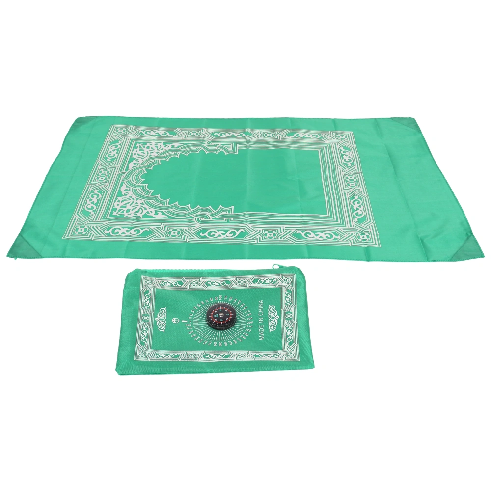 Muslim Prayer Rug 4 Stabilization Iron Corners Blanket with Compass for Traveling OutdoorLight Green