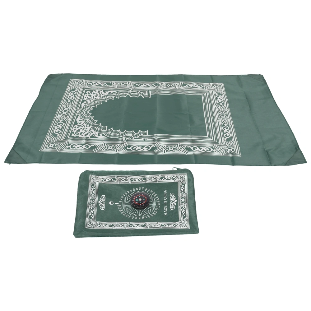 Muslim Prayer Rug 4 Stabilization Iron Corners Blanket with Compass for Traveling OutdoorBlackish Green