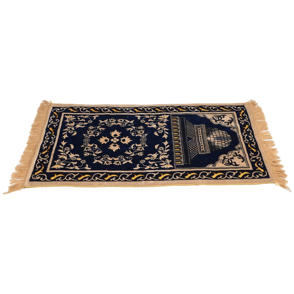 Muslim Prayer Rug Polypropylene Fiber Portable Exquisite Floral Design Ethnic Worship Mat (110x70cm / 43.3x27.6in)Blue