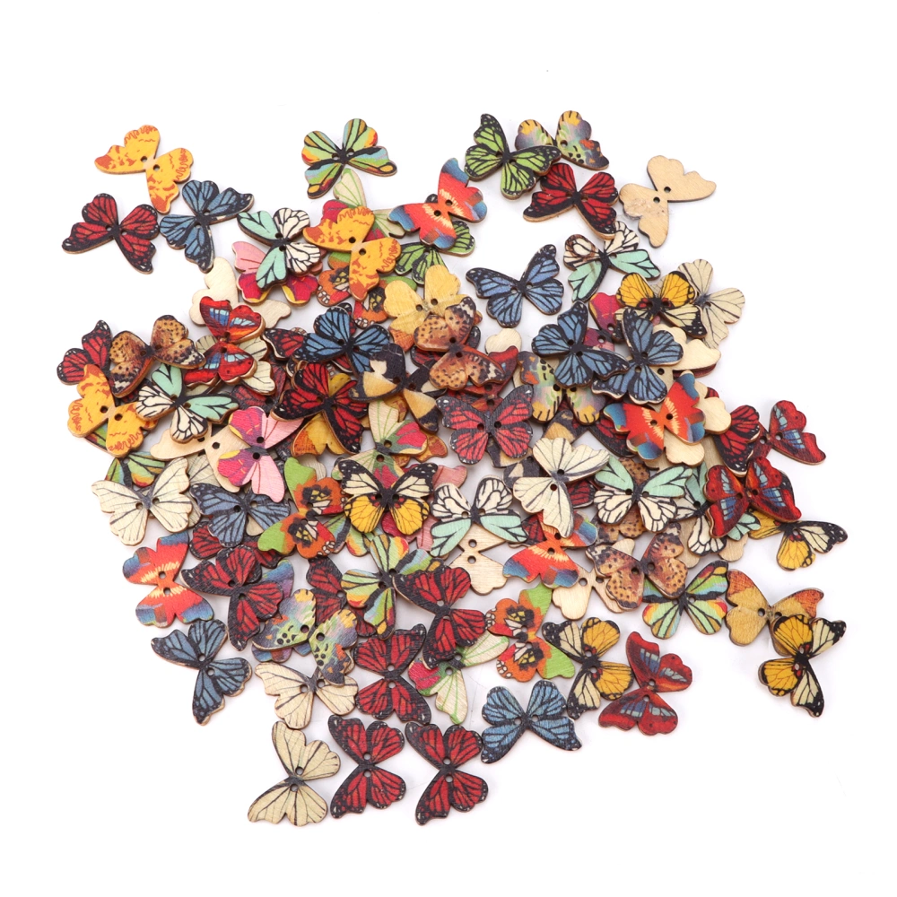 200Pcs Butterfly Wood Button Cartoon Wooden Mixed Colour Decoration for DIY Sewing Craft