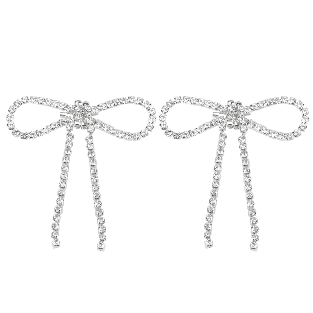 2Pcs Rhinestones Brooches Tassel Bow Heart Shaped Jewelry Accessories with Buckle Pins5.5x7cm Tassel Bow