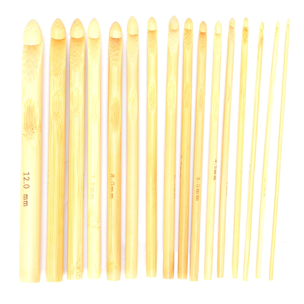 16pcs Bamboo Crochet Hooks Knitting Needle Weaving Tools Accessory for Beginner