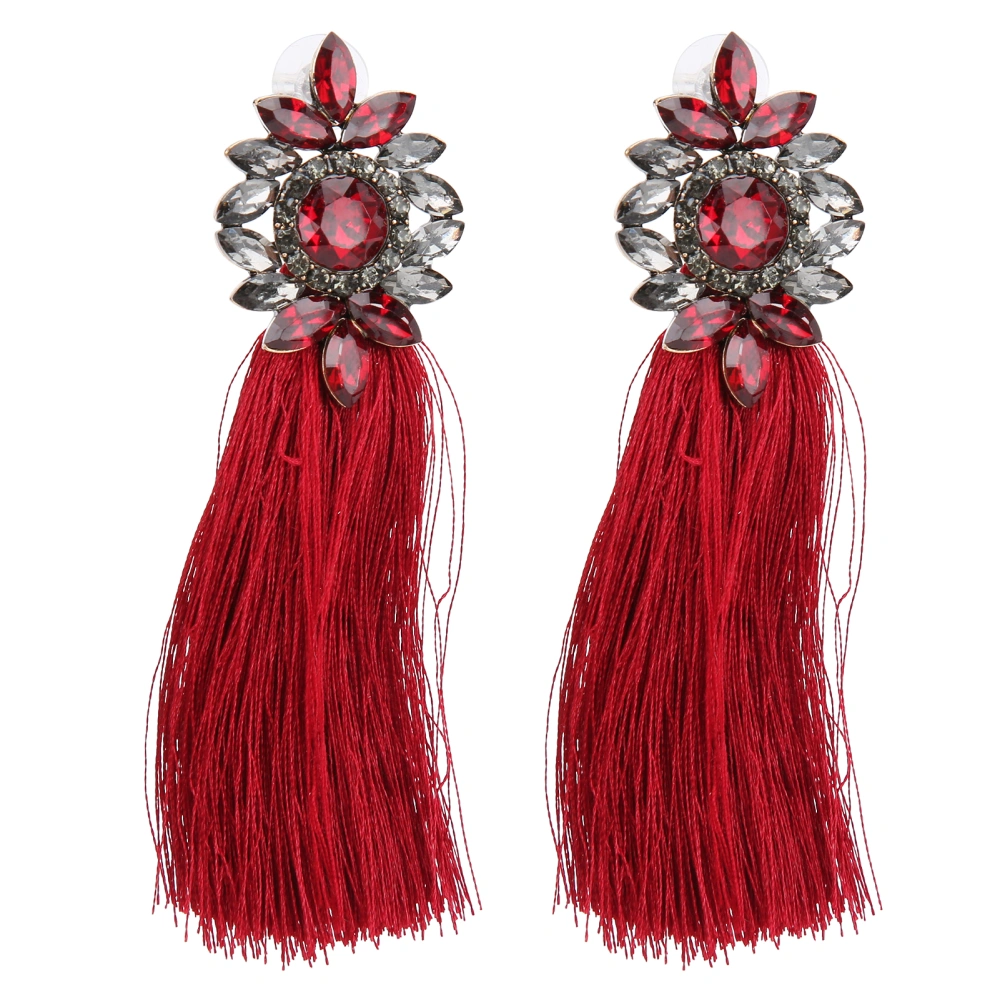 1 Pair Earrings Diamond Flower Shape Vintage Tassel Alloy Material Ear Studs Party DecorationRed