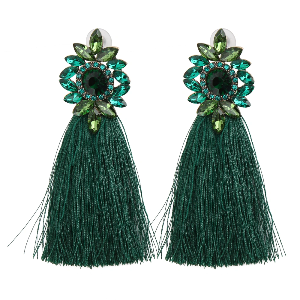 1 Pair Earrings Diamond Flower Shape Vintage Tassel Alloy Material Ear Studs Party DecorationGreen