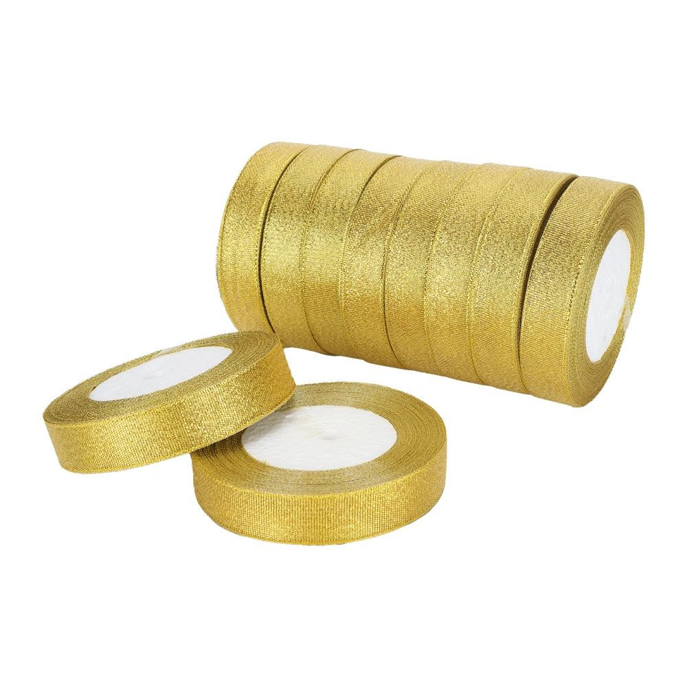 10 Rolls Golden Ribbon DIY Satin Ribbon Gift Wrapping Christmas Ribbon for Making Decorative Crafts