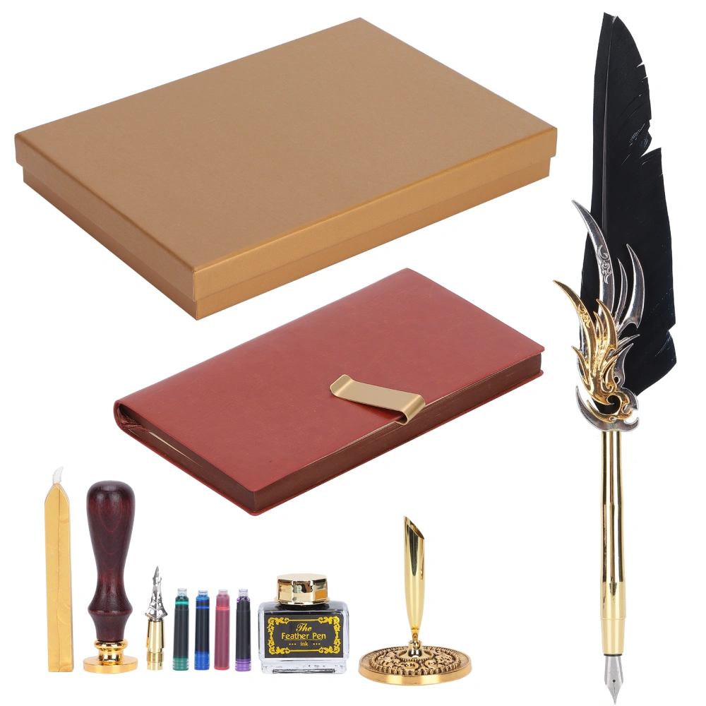 Dip Calligraphy Pen Set Feather Ink Sac Fountain Pen Gift Box Kit with Lacquer Stamp ToolSP139001 Black