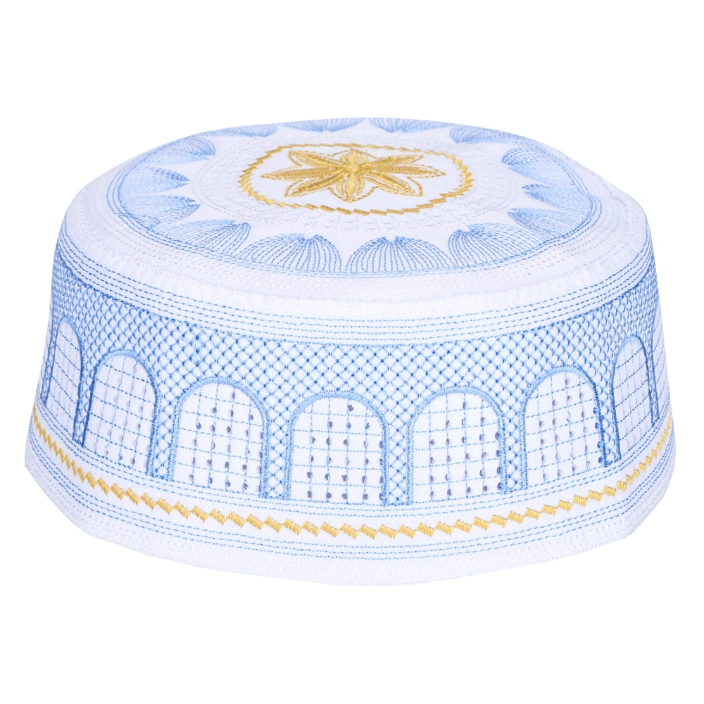 Muslim Hat Islamic Worship Prayer Embroidery Saudi Arabia Headwear Polyester Cotton Blue59