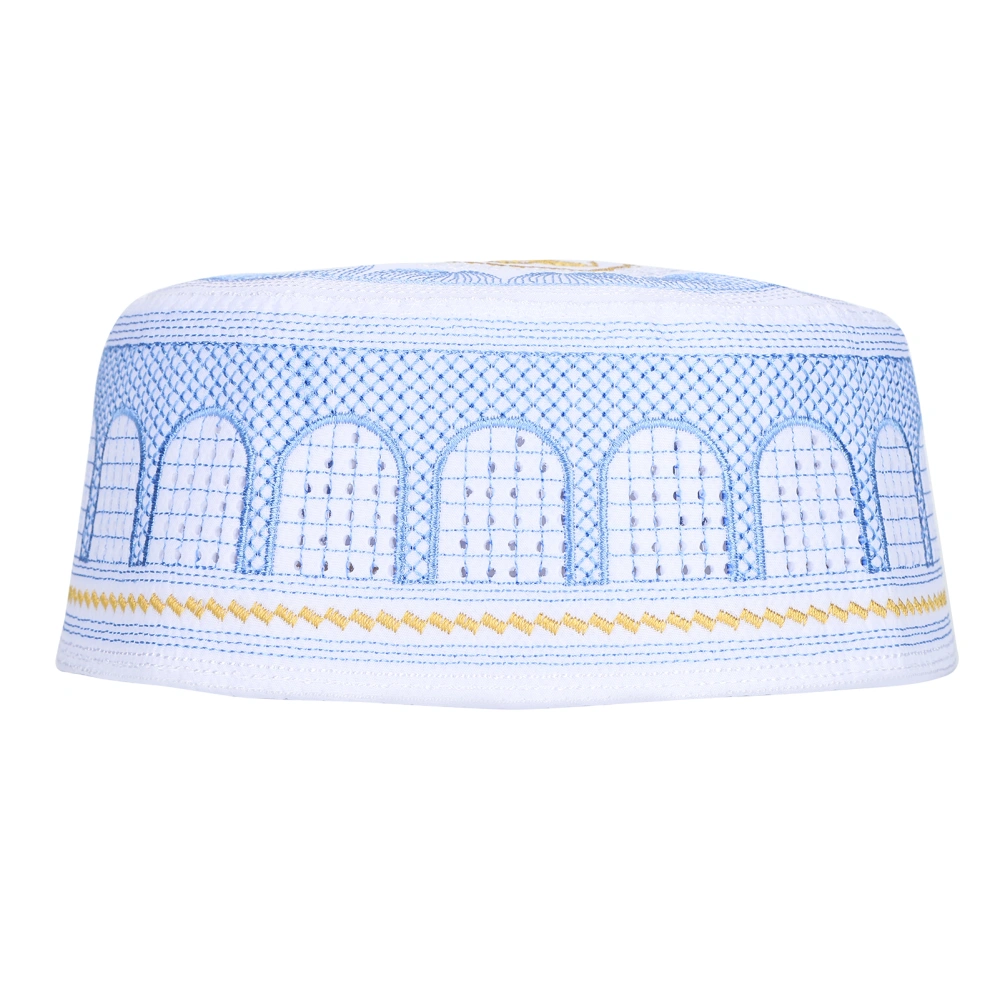 Muslim Hat Islamic Worship Prayer Embroidery Saudi Arabia Headwear Polyester Cotton Blue59