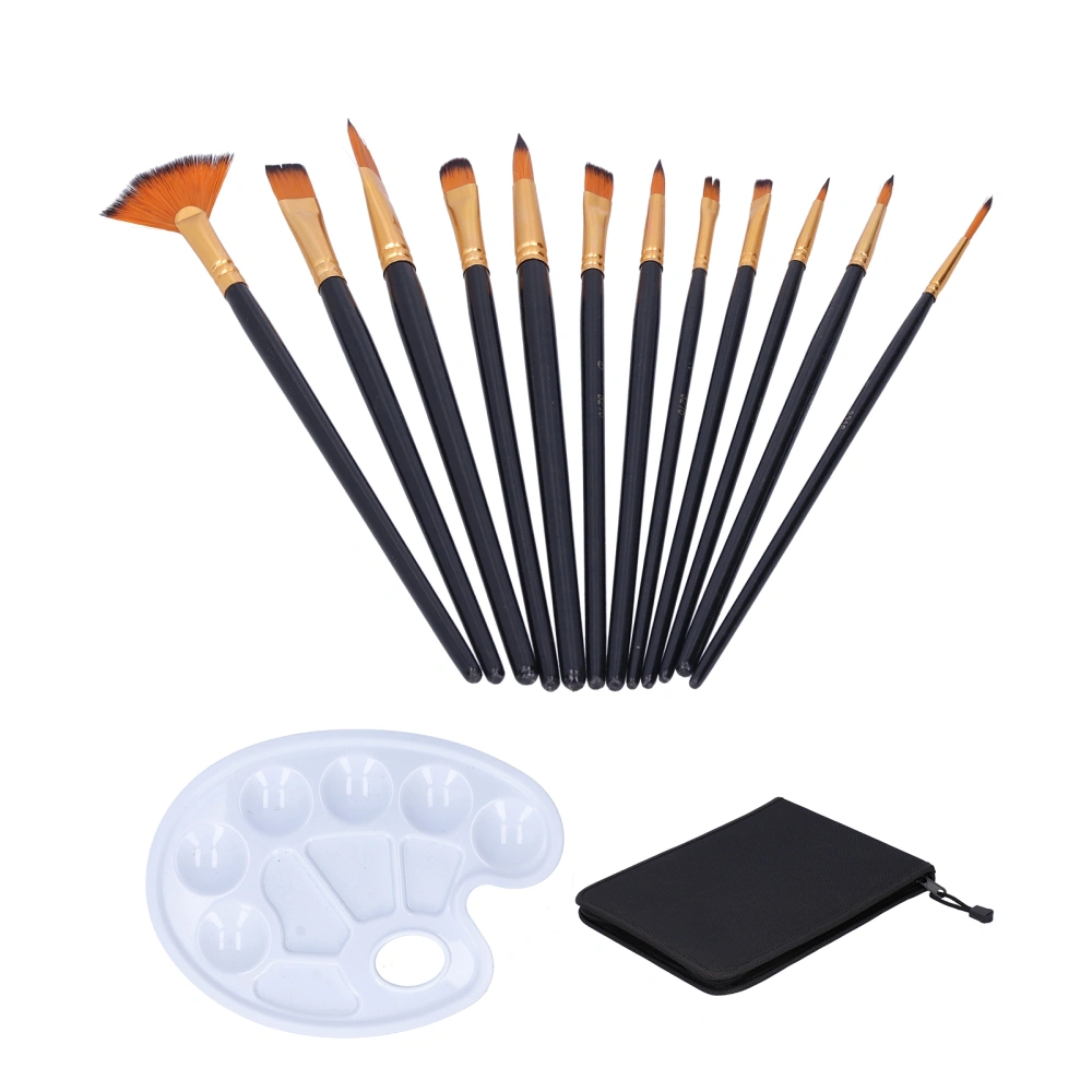 12Pcs Paintbrush Nylon Fiber Art Brush Watercolor Oil Painting Set with Pack and PaletteTYP317 Black