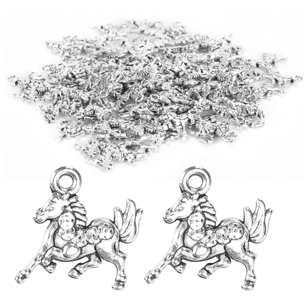 100Pcs Horse Pendant Alloy Material Perforated Bracelet Keychain DIY Jewelry Supplies