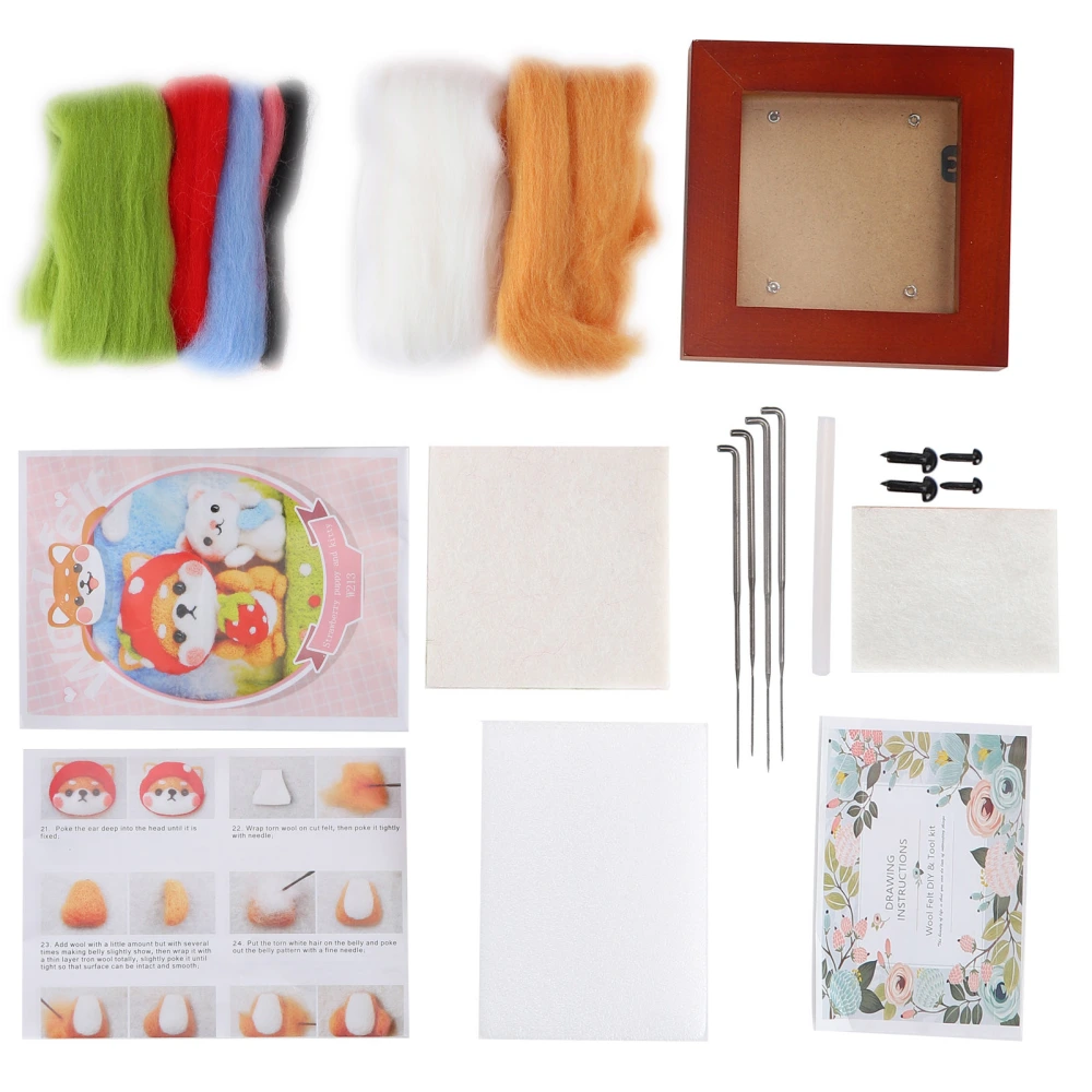 Needle Felting Kit Photo Frame Wool Felting Supplies Animal Plush Doll DIY Materials(Strawberry Dog Cat )