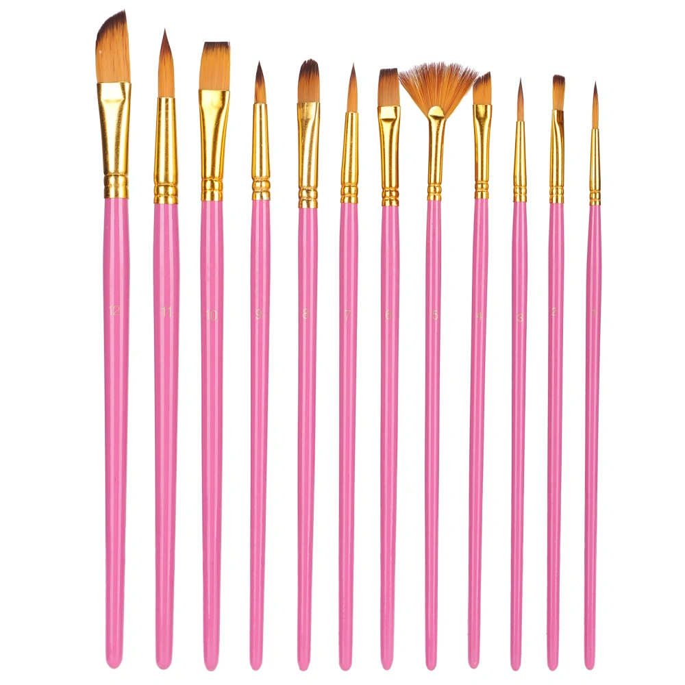 12Pcs Paint Brush Set Nylon Hair Brushes for Oil/Acrylic/Watercolor/Gouache PaintingRose Red