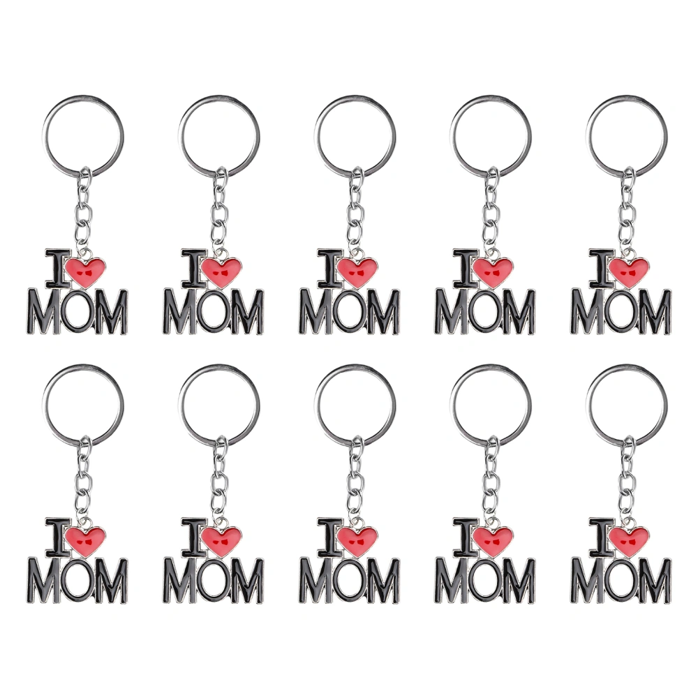 10Pcs Keychain Alloy Material Heart Pendant Family Birthday Present Key Ring DecorationMOM