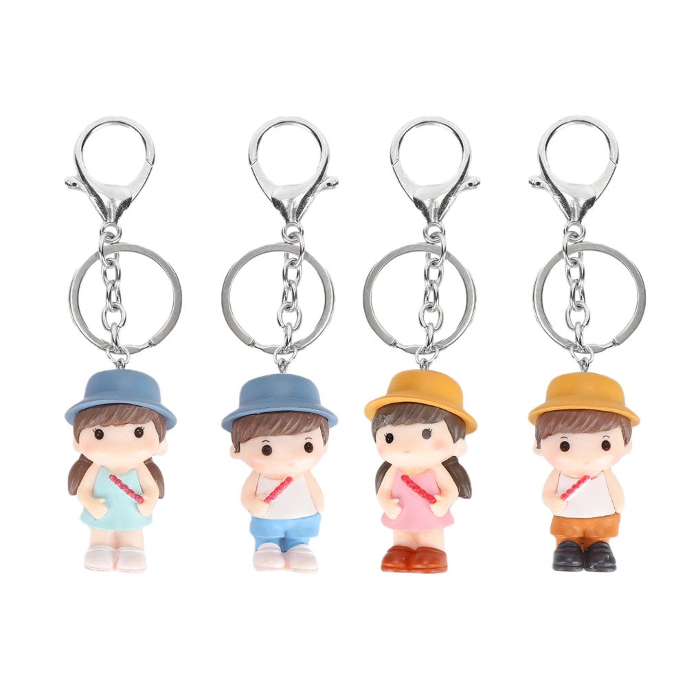 4pcs Cartoon Keychains Resin Doll Cute Figure Shape Keychains Key Ring Pendant Gift