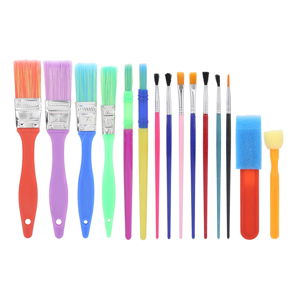 15pcs Paint Brushes Set Foam Tipped Brushes Flat Round Brushes Drawing Tools for Home School