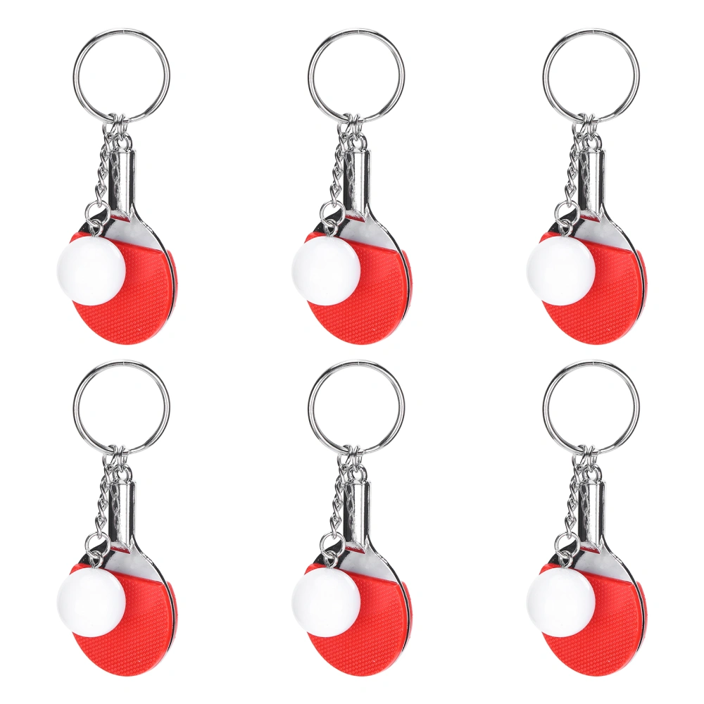 6 Pcs Table Tennis Shaped Keychain Alloy Ring Bag Charm Key Ring Pendant for Women Men