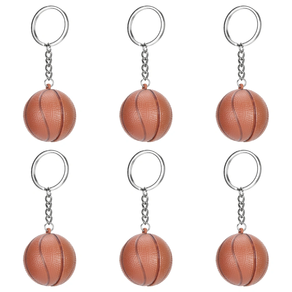 6 Pcs Brown Basketball Keychains Plastic Keychains Hanging Key Ring for Basketball Fans