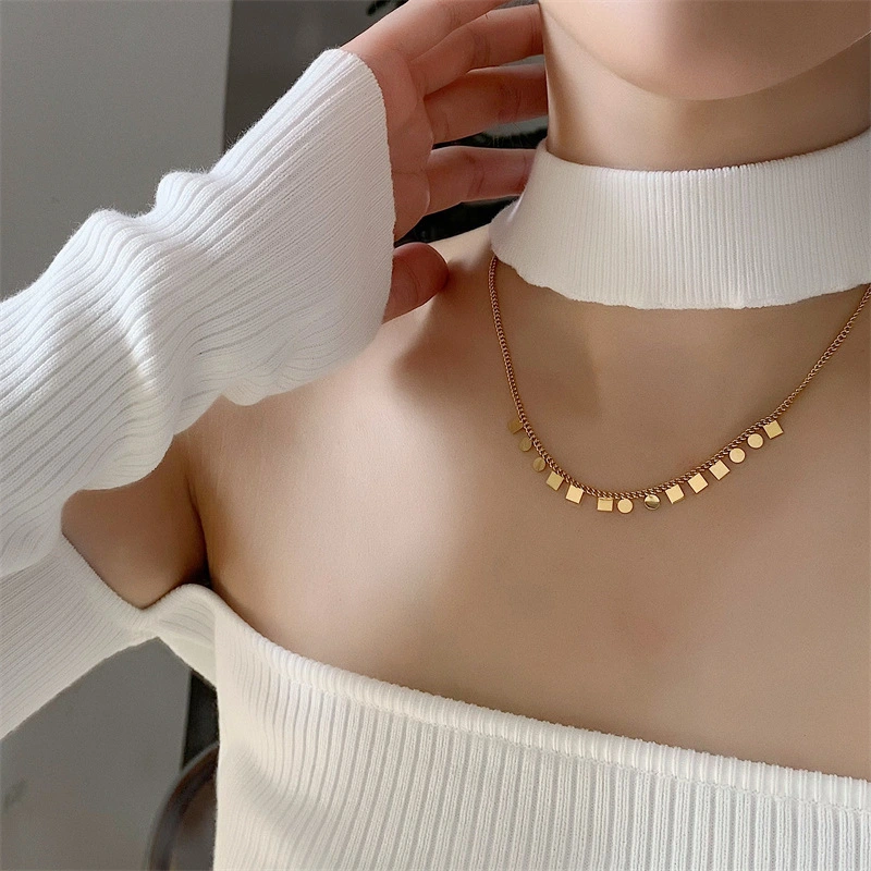 Ins Cold Style Small Square Piece Necklace Tassel Chain Titanium European And American Clavicle Chain