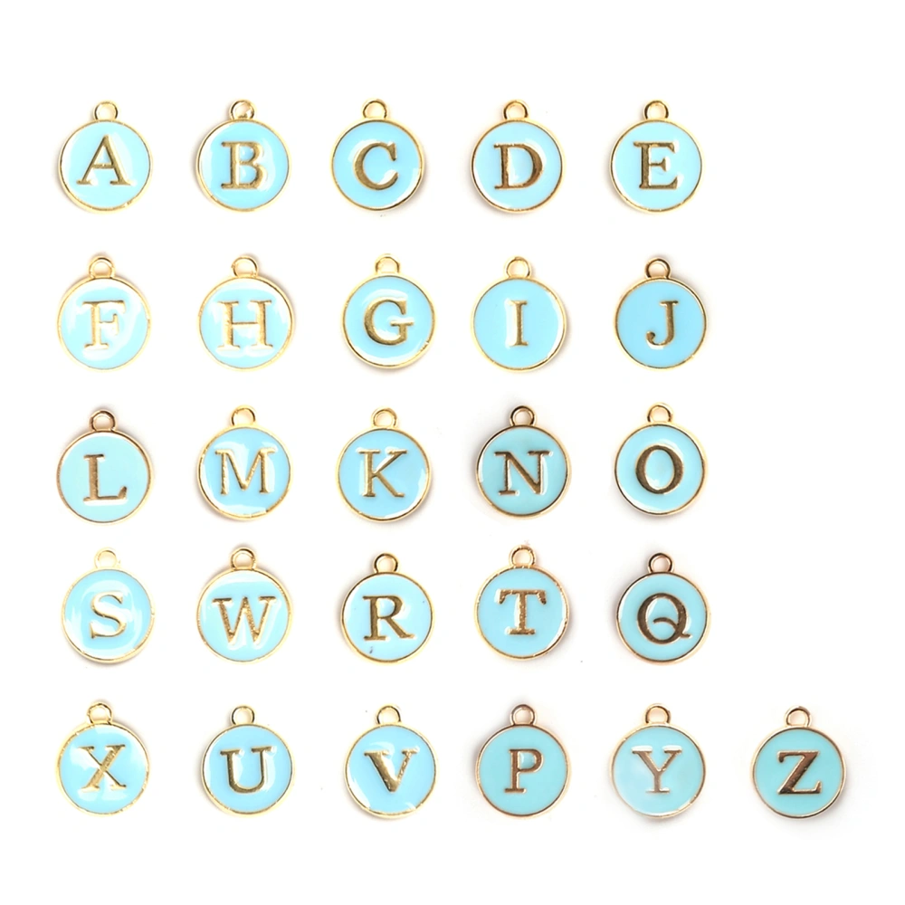 26pcs / Bag DIY English Letter Pendant Metal Round Pendant for Jewelry Making CraftSky Blue