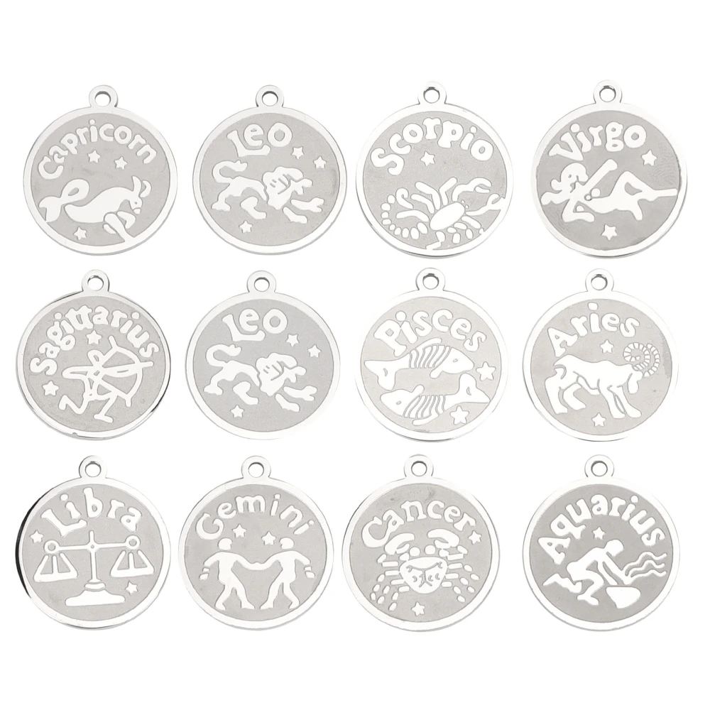 12pcs/Set Stainless Steel Zodiac Sign Necklace Bracelet Pendant for DIY Jewelry Craft