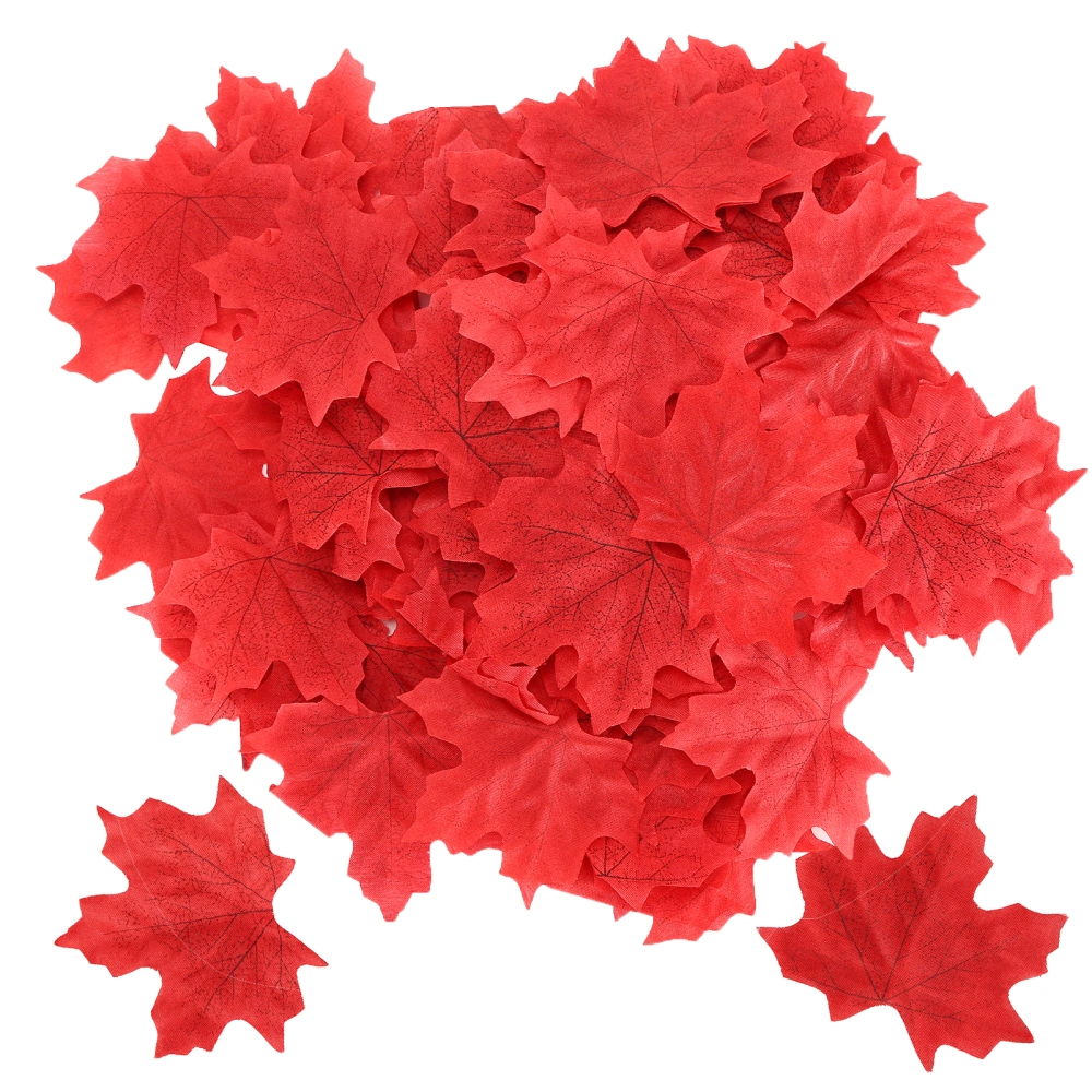 100Pcs/Bag Artificial Maple Leaves for Thanksgiving Autumn Leaf Wedding Party Table DecorRed