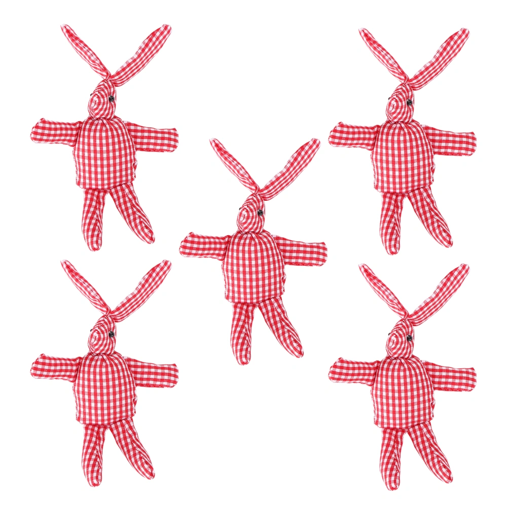 5Pcs Small Rabbits Stuffed Toys Bunny Shape Decoration Cute Animal Ornament for BagRed and White Grid