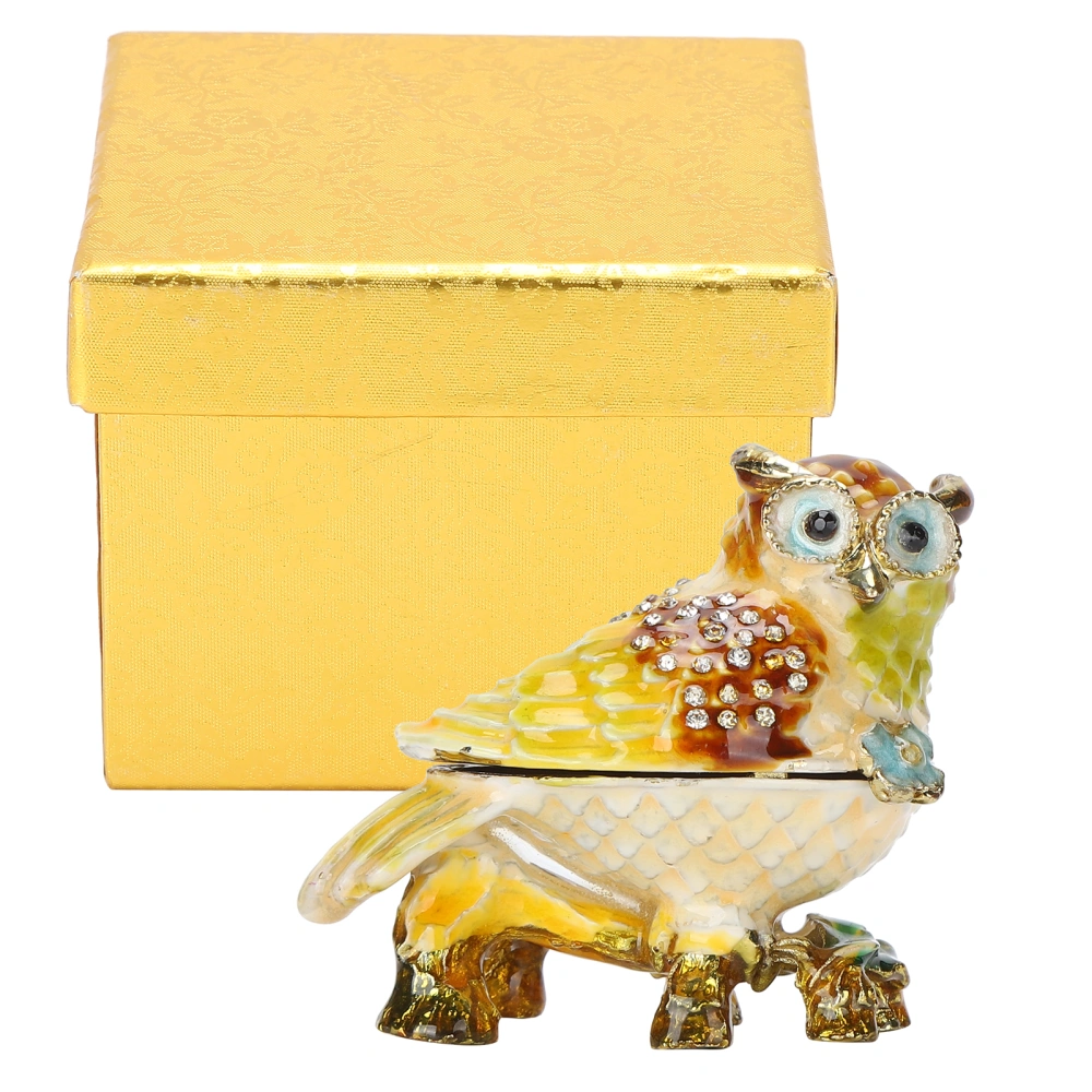 Owl Trinket Box Enamel Jewelry Collection Storage Case Rhinestone Craft Ornament Decoration