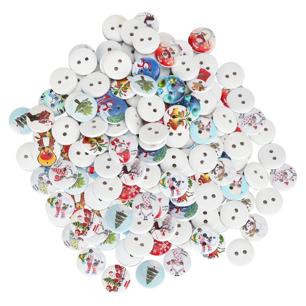 200pcs 0.6in Mixed Wooden Buttons Colorful Christmas Painting Decoration for Clothes Crafts