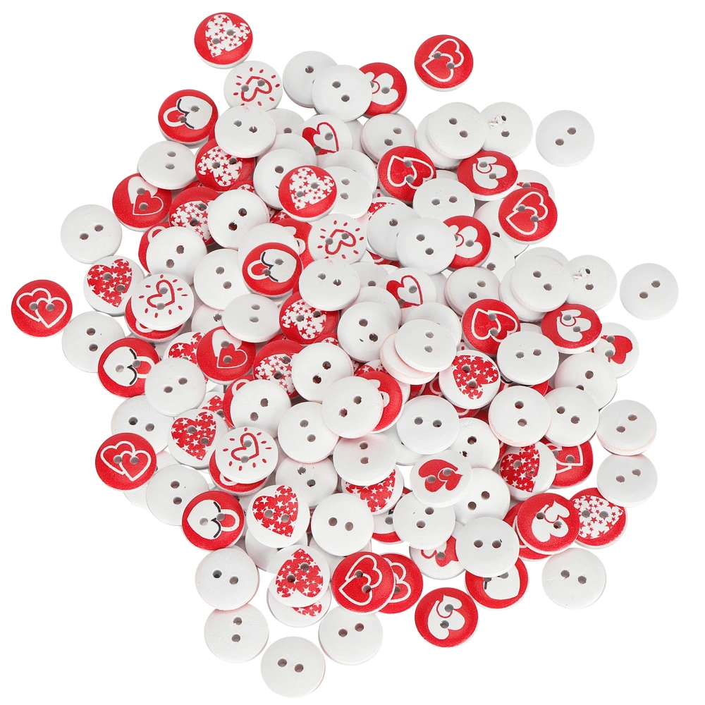 200Pcs 15mm Love Printed Buttons Decorative Mixed Wooden Buttons 2‑Hole for DIY Scrapbooking