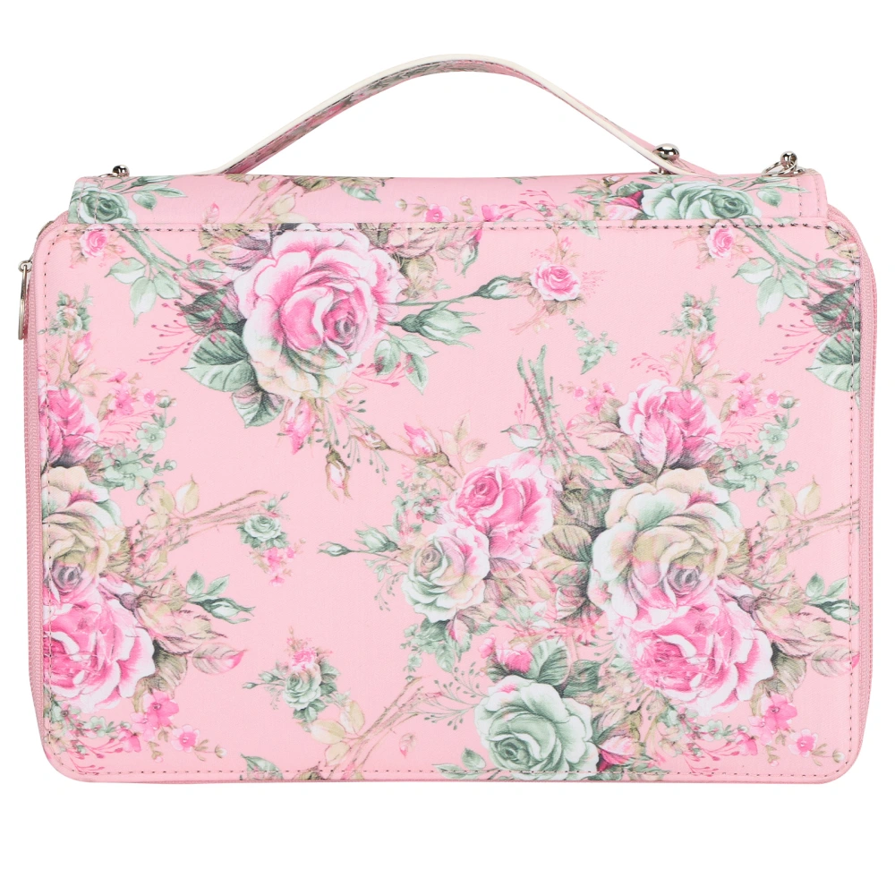 Pencil Case Rose Printed Multi Layer Zipper 252 Slots Portable Pen Holder Storage Pocket(Pink Background Rose )