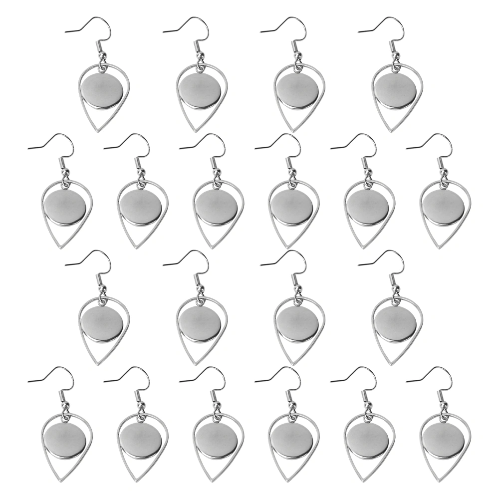 20Pcs Earring Blank Bezels Wire Hook Tray with Water Drop Pendant Jewelry Making DIY Craft 12mm