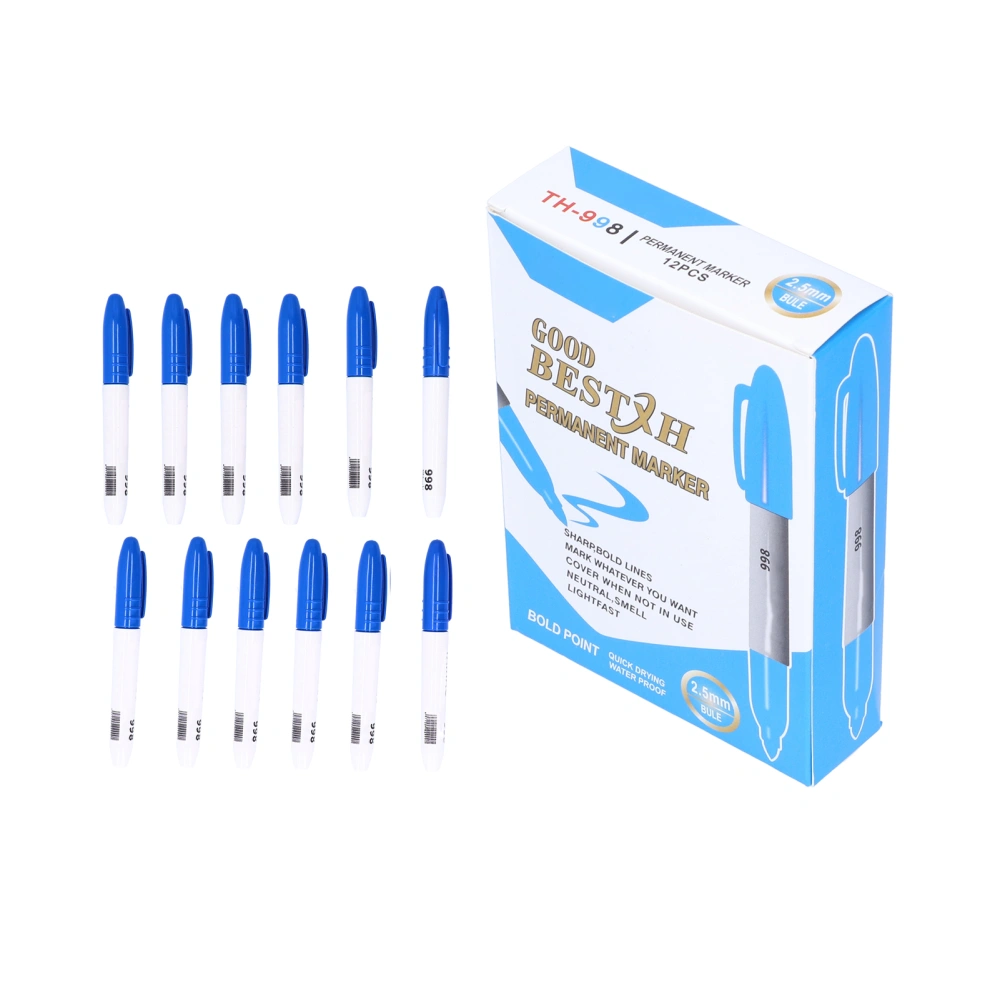 12Pcs Permanent Markers ThickHeaded QuickDrying Plastic Metal Coloring Doodling Marking Pen(Blue )