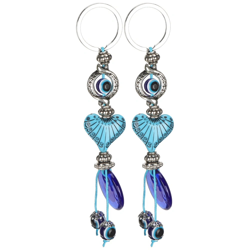 2Pcs Lucky Eye Keychain Blue Turkish Amulet HeartShaped Beads Pendant Keyring Jewelry Gift